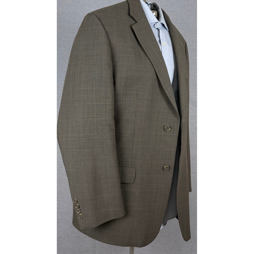Botany 500 Mens 42L Brown Check Pure Virgin Wool Stretch Blazer Sport Coat